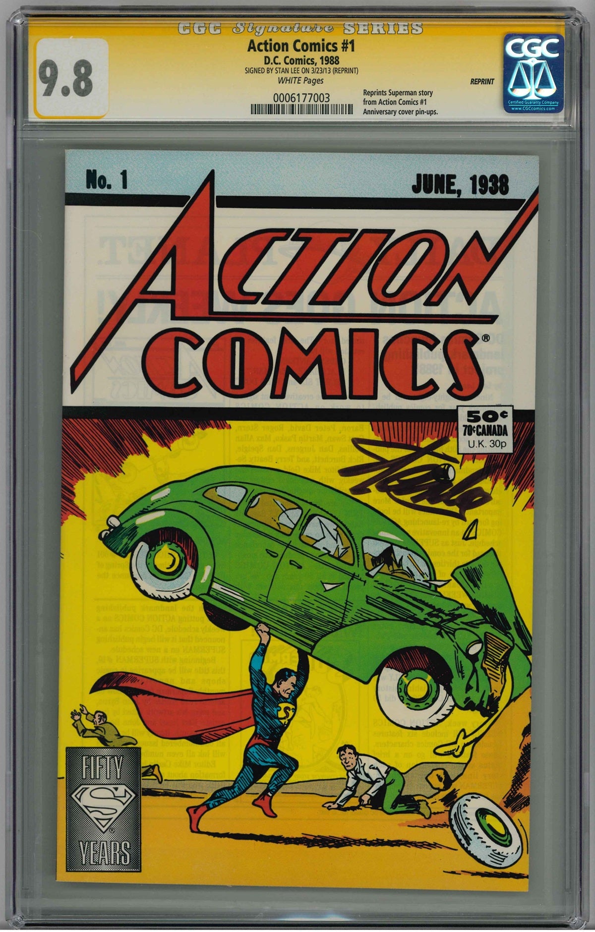 CGC ACTION COMICS (1988) REPRINT #1 (9.8) SIGNATURE SERIES - SIGNED BY STAN LEE