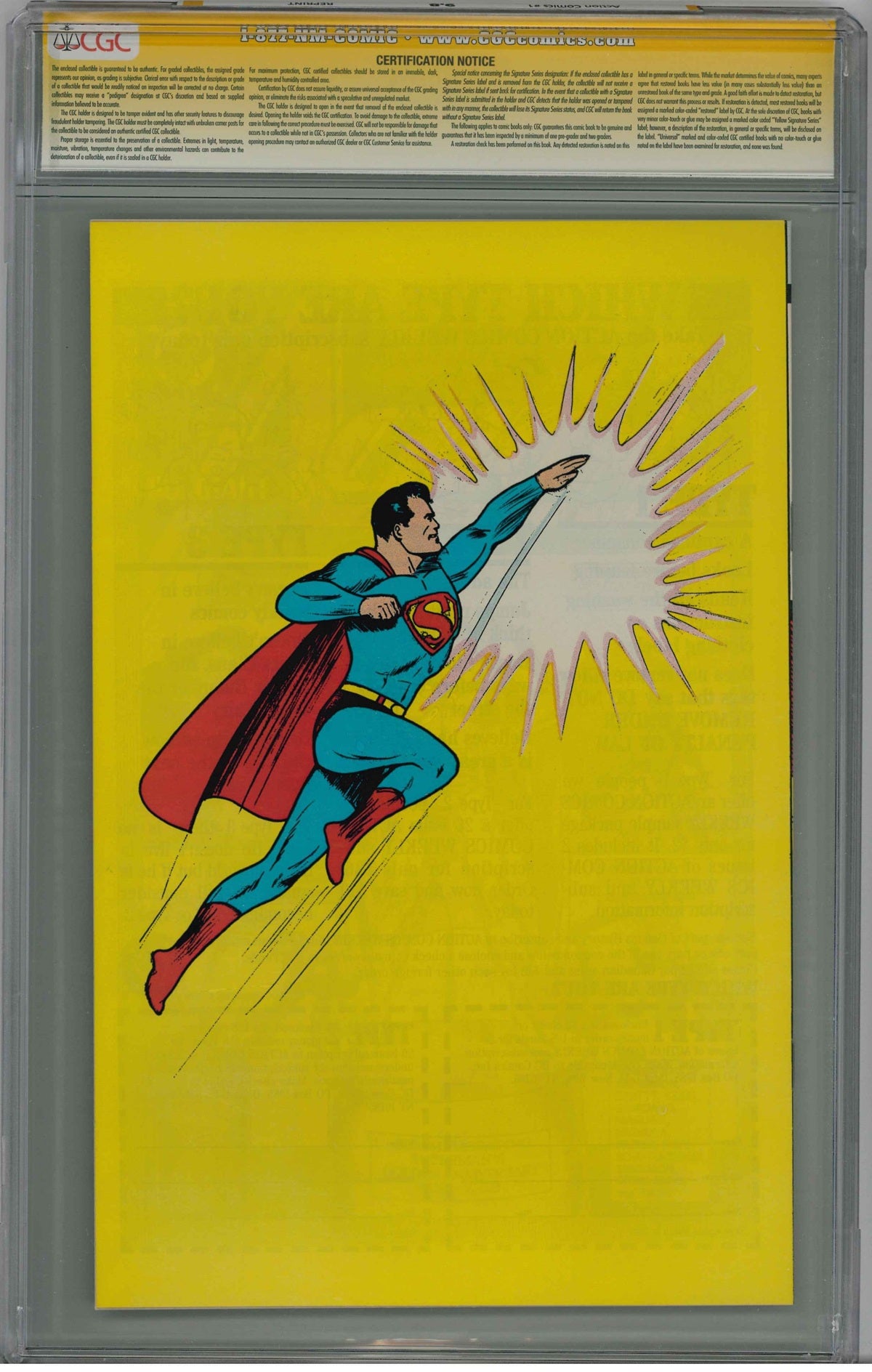 CGC ACTION COMICS (1988) REPRINT #1 (9.8) SIGNATURE SERIES - SIGNED BY STAN LEE