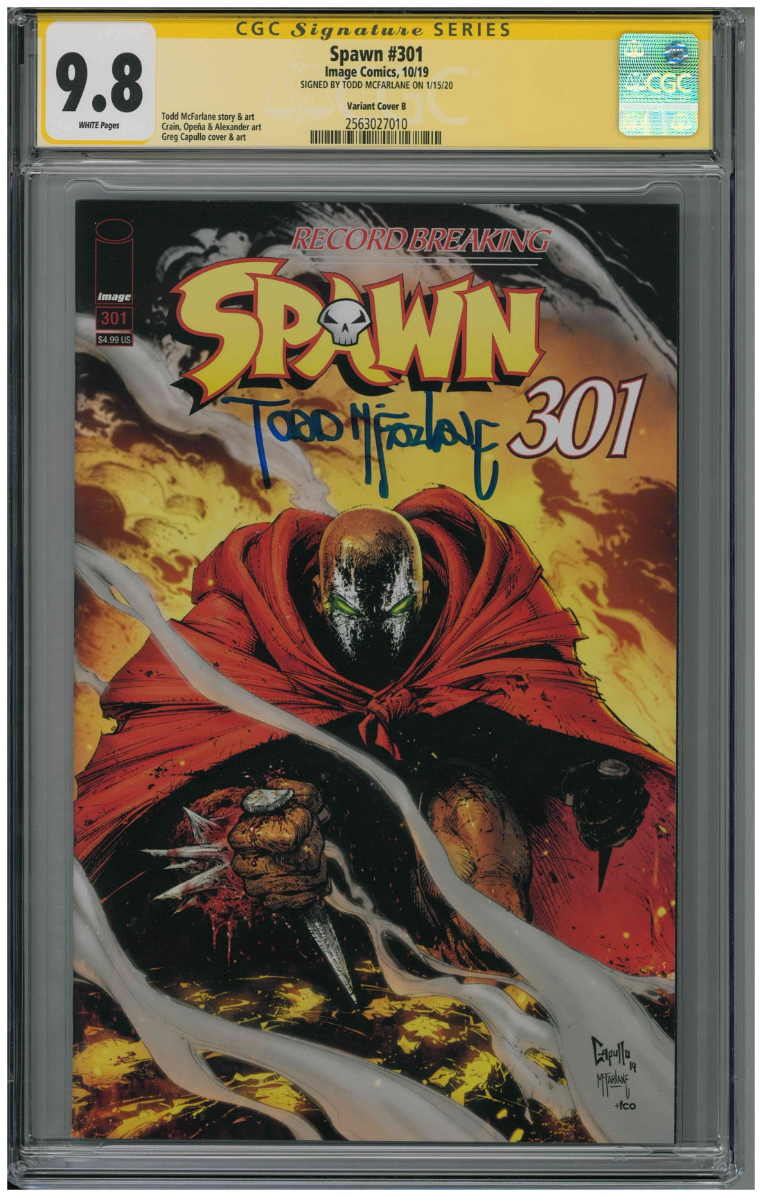 CGC SPAWN #301 VARIANT COVER B (9.8) SIGNATURE SERIES - SIGNED BY TODD MCFARLANE