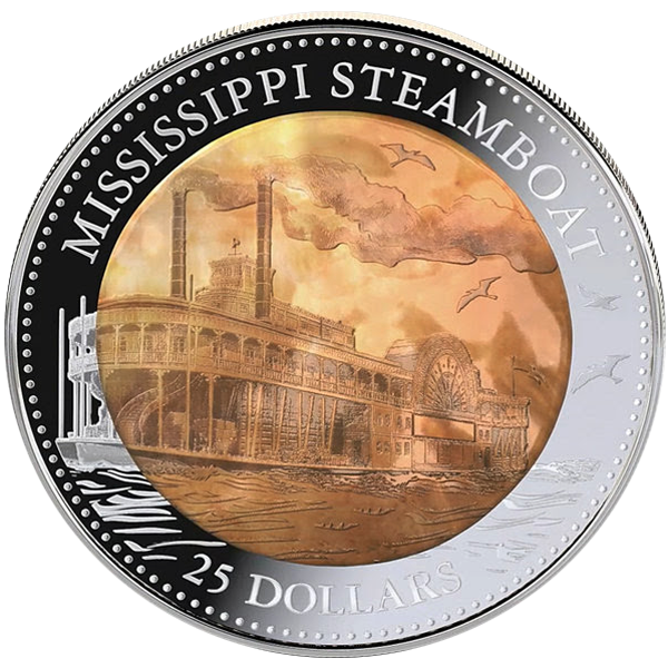 2016 $25 MISSISSIPPI STEAMBOAT MOTHER OF PEARL 5oz SILVER PROOF COIN