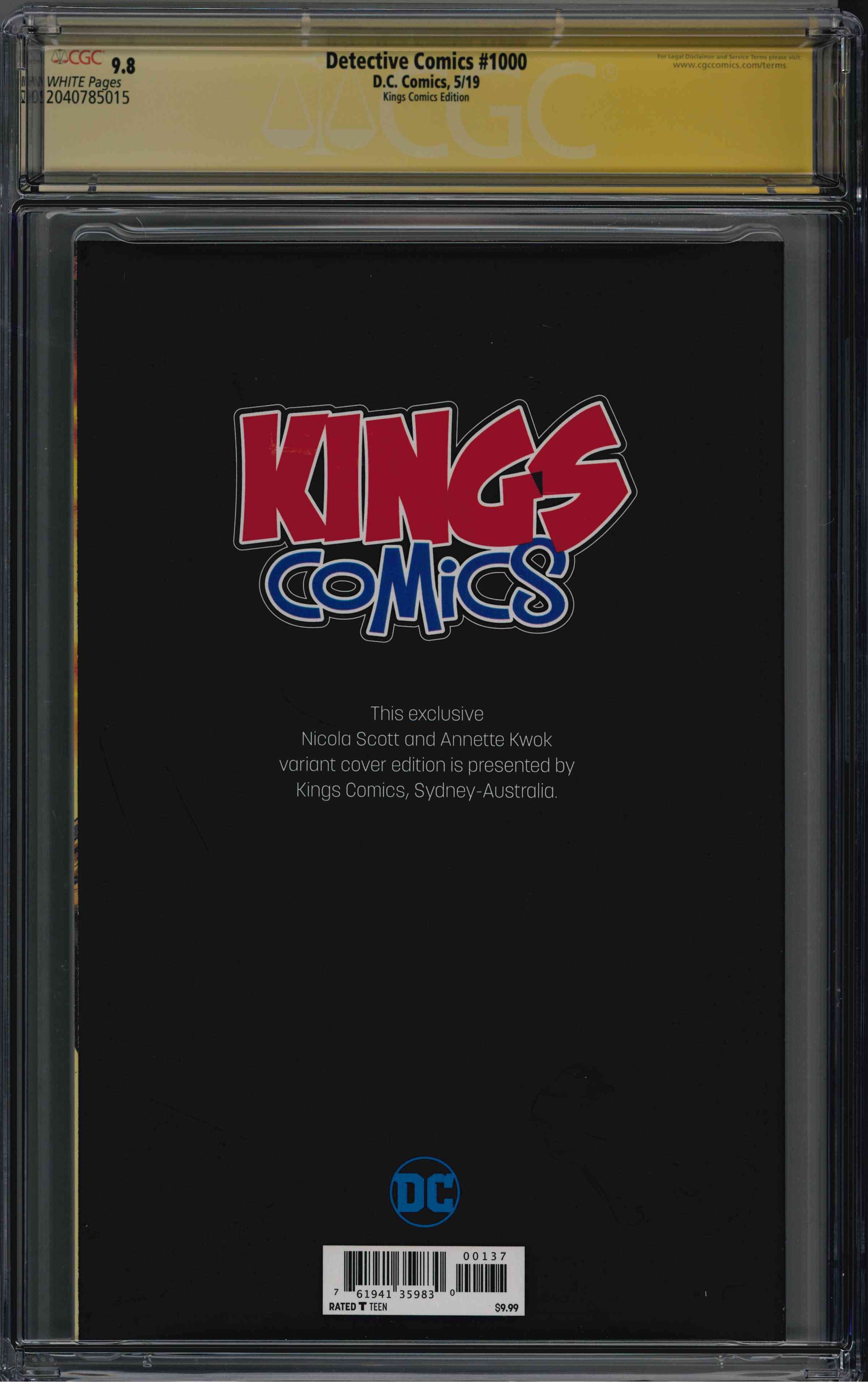 CGC DETECTIVE COMICS #1000 KINGS COMICS EXCLUSIVE COVER (9.8) SIGNATURE SERIES - SIGNED BY NICOLA SCOTT & ANNETTE KWOK