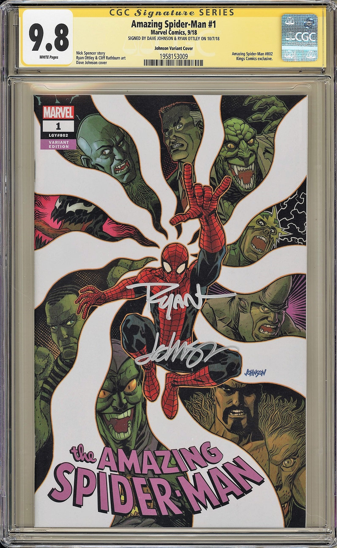CGC AMAZING SPIDER-MAN VOL 5 #1 KINGS COMICS EXCLUSIVE (9.8) SIGNATURE SERIES - SIGNED BY DAVE JOHNSON & RYAN OTTLEY (SLIGHT FADING)