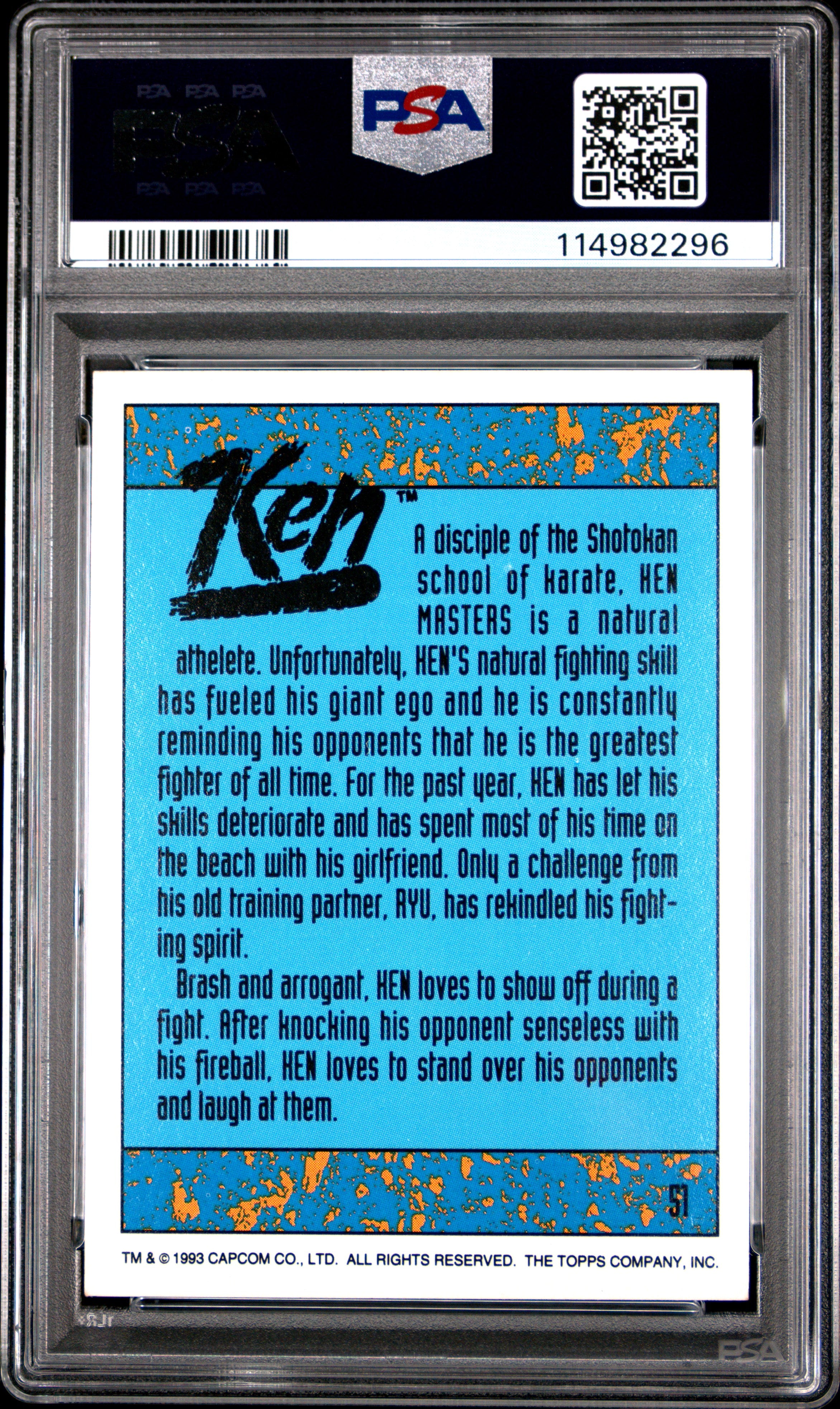 1993 TOPPS STREET FIGHTER II #51 KEN PSA 8