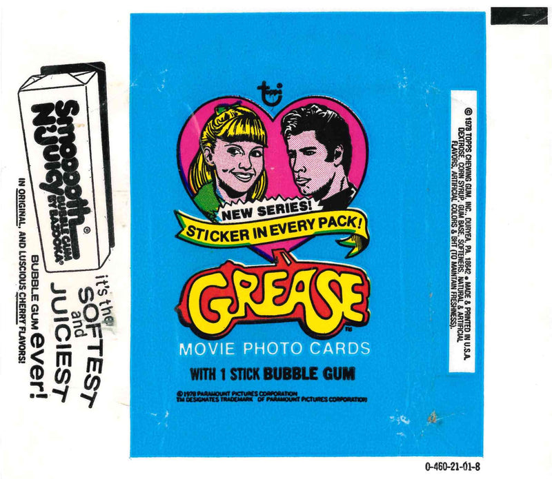 1978 TOPPS GREASE BLUE EMPTY WRAPPER - SMOOTH N' JUICY
