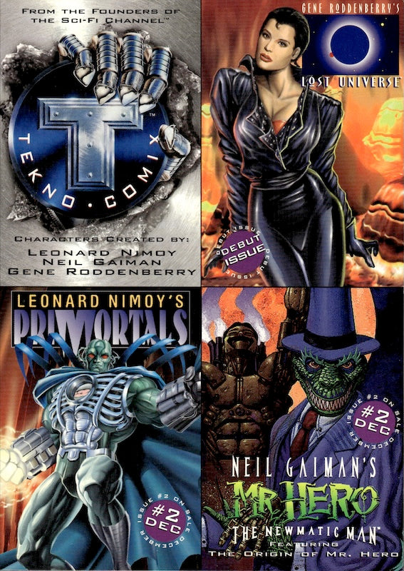 1994 TEKNO COMIX LOST UNIVERSE MR HERO NEIL GAIMAN UNCUT CARD SHEET