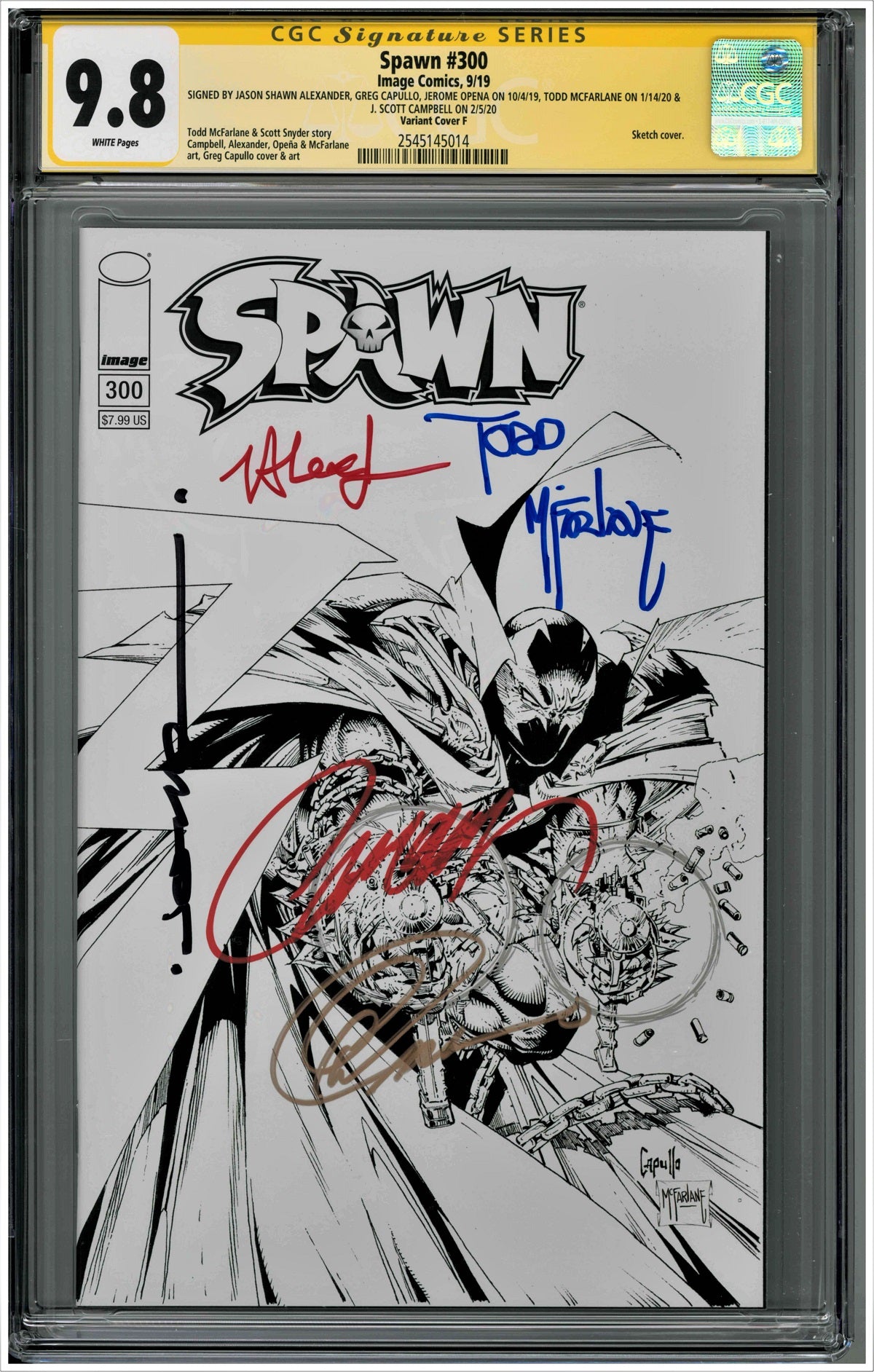 CGC SPAWN #300 VARIANT COVER F (9.8) SS - SIGNED BY MCFARLANE, CAMPBELL, CAPULLO, ALEXANDER & OPENA