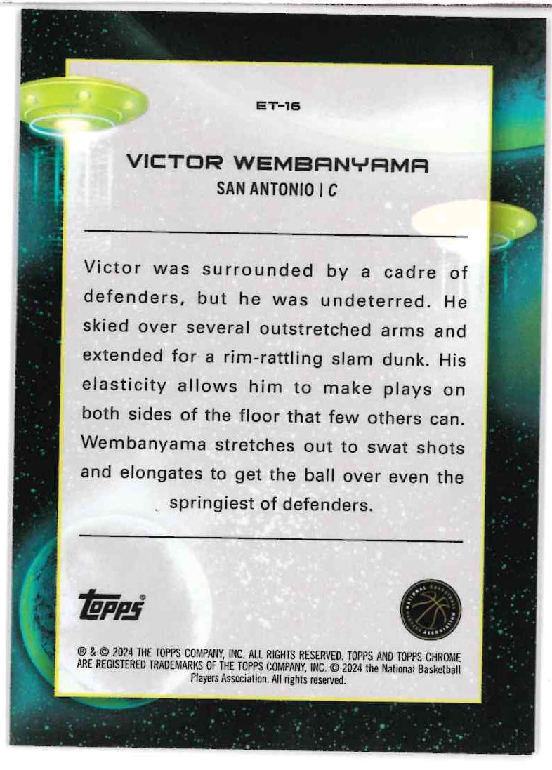 2023-24 TOPPS CHROME COSMIC BASKETBALL #ET-16 VICTOR WEMBANYAMA ROOKIE EXTRATERRESTRIAL TALENT