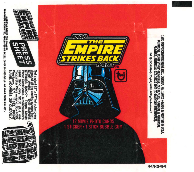 1980 TOPPS STAR WARS EMPIRE STRIKES BACK RED EMPTY WRAPPER - PRESS SHEET
