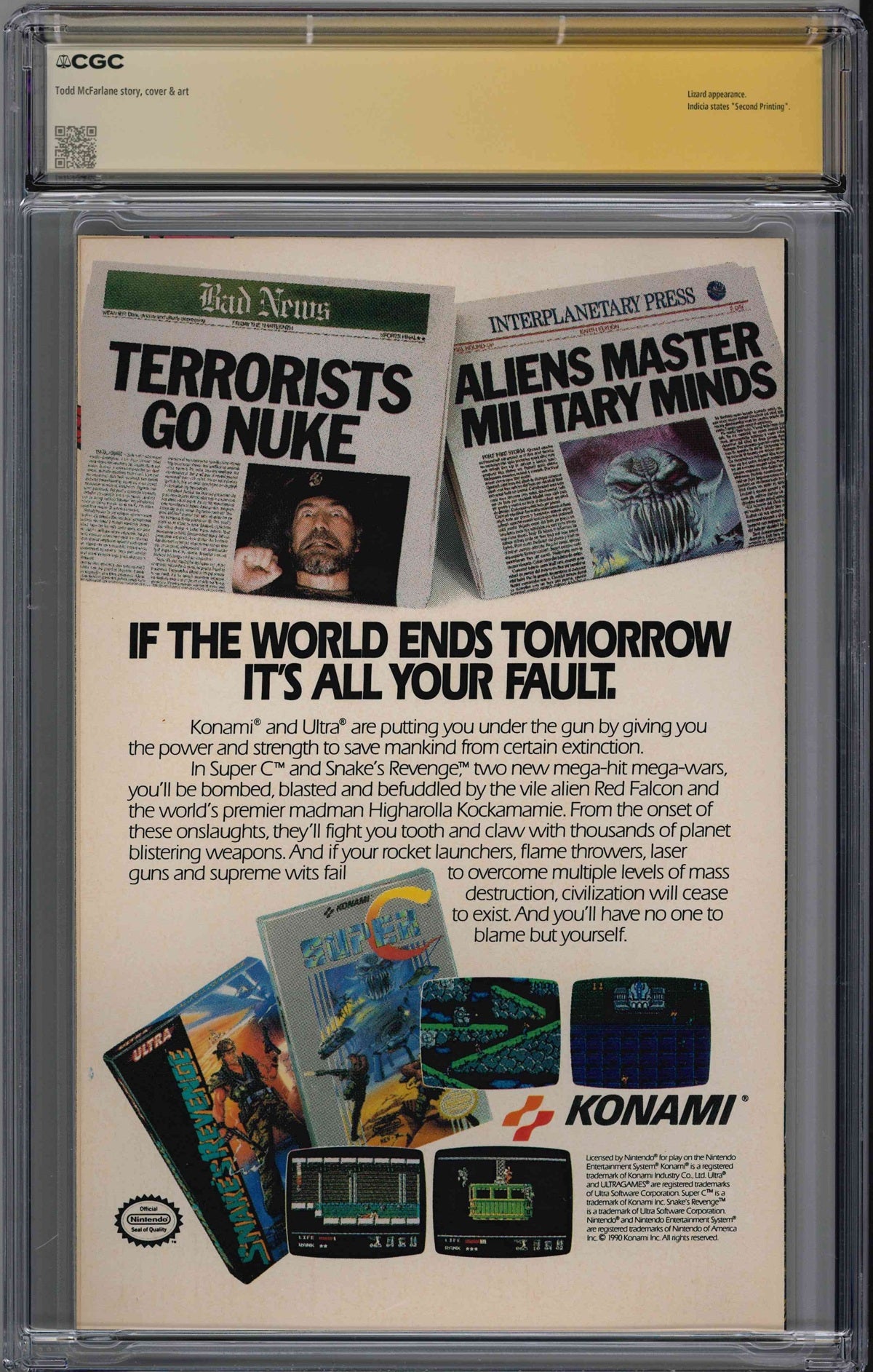 CGC SPIDER-MAN (1990) #1 GOLD EDITION (9.4) SIGNATURE SERIES - SIGNED BY TODD MCFARLANE