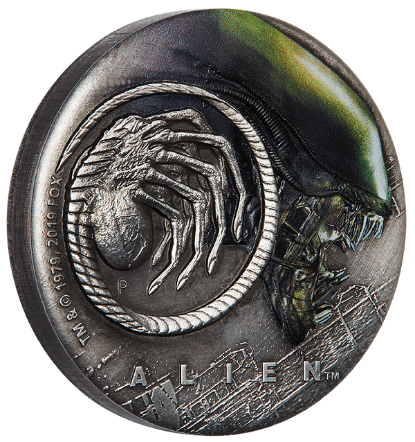 ALIEN 40TH ANNIVERSARY 2019 2oz SILVER ANTIQUED COLOURED COIN