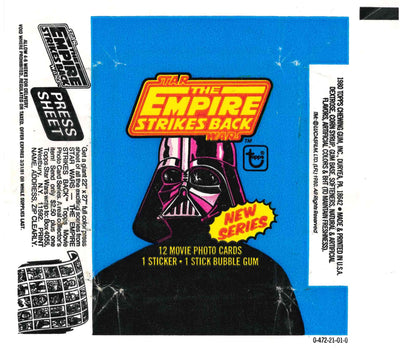 1980 TOPPS STAR WARS EMPIRE STRIKES BACK BLUE EMPTY WRAPPER - PRESS SHEET