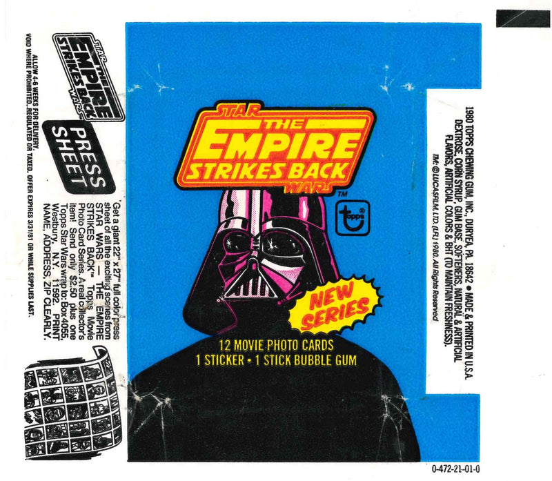 1980 TOPPS STAR WARS EMPIRE STRIKES BACK BLUE EMPTY WRAPPER - PRESS SHEET