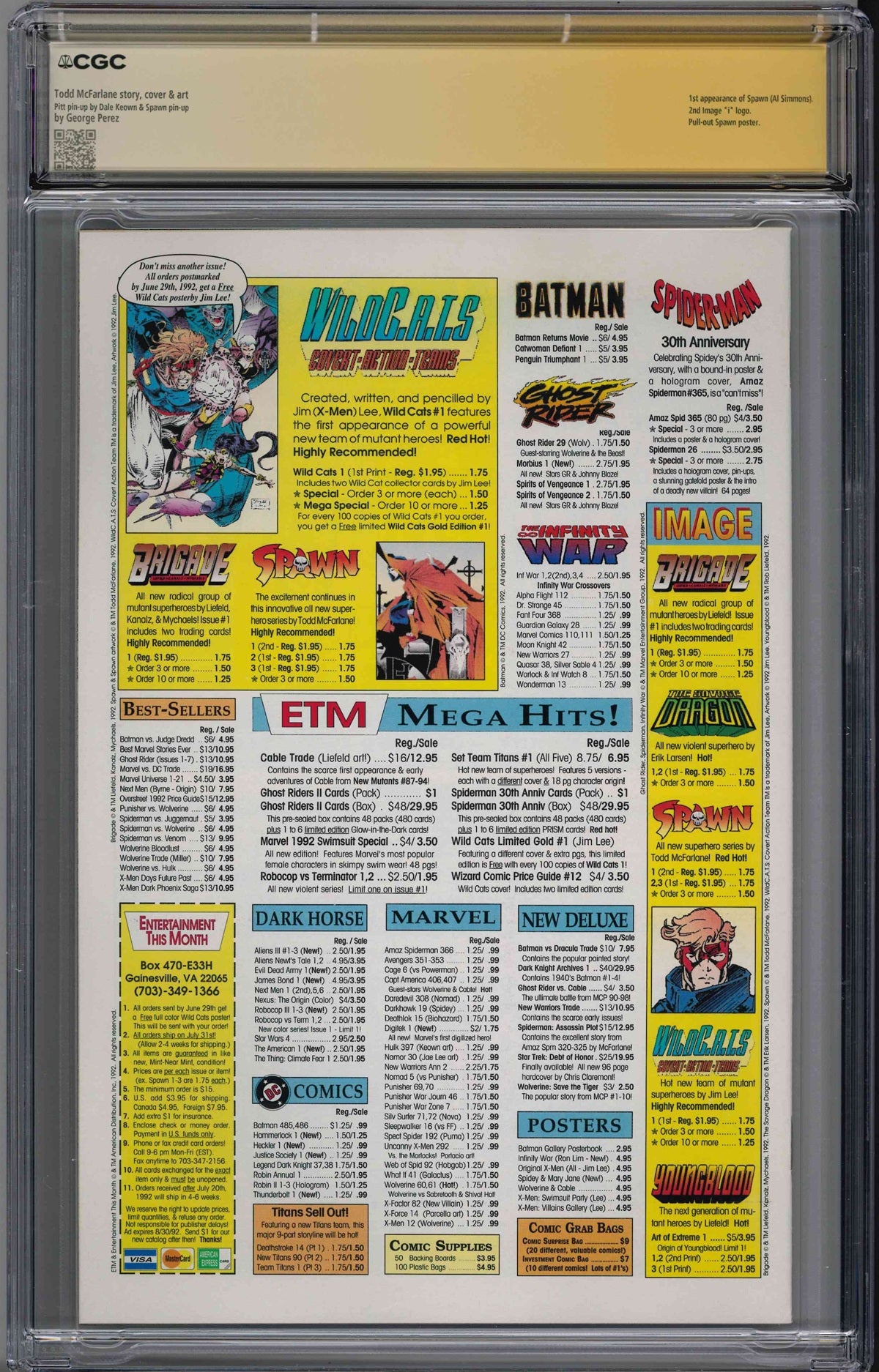 CGC SPAWN (1992) #1 (9.2) SIGNATURE SERIES - SIGNED BY TODD MCFARLANE