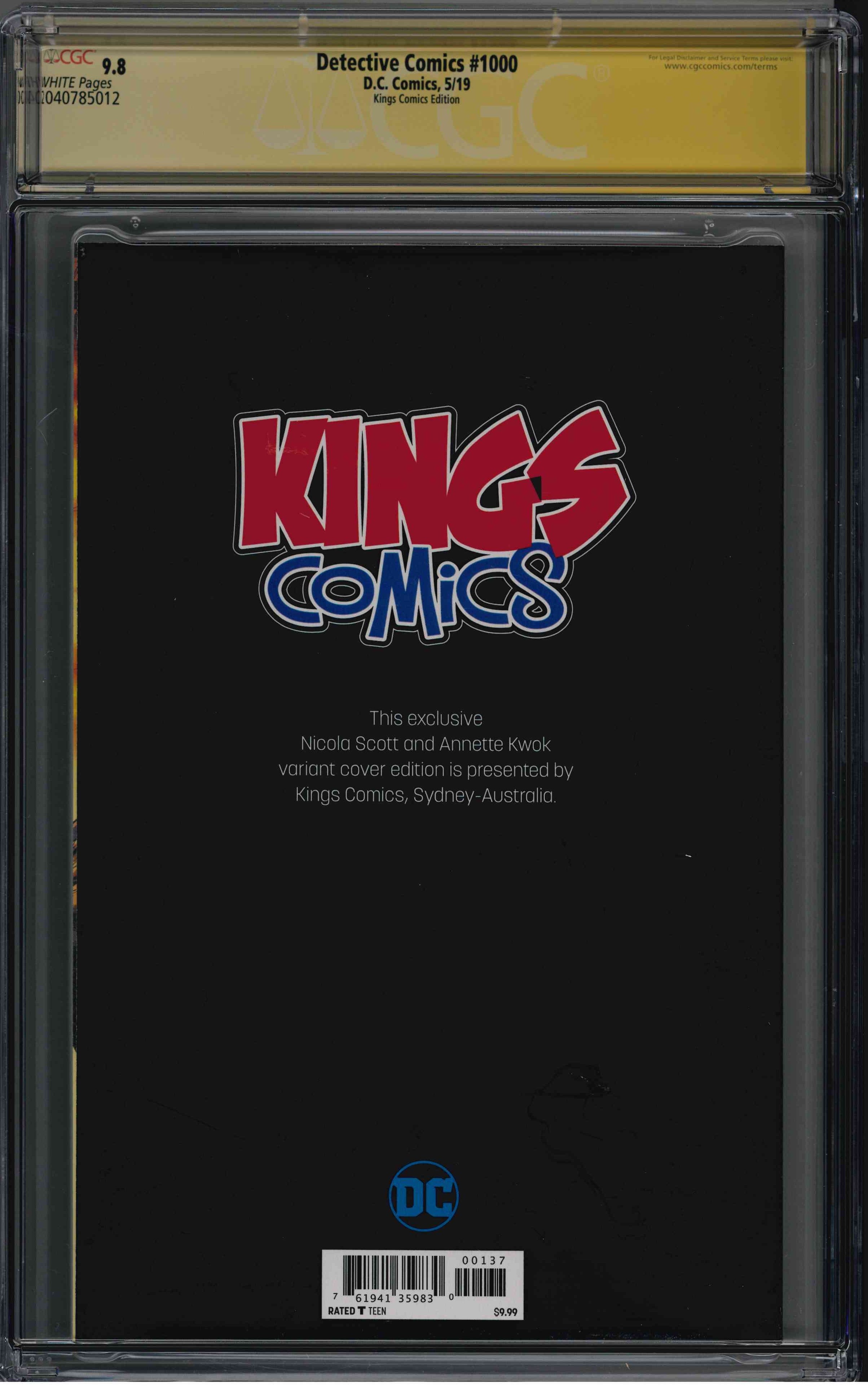 CGC DETECTIVE COMICS #1000 KINGS COMICS EXCLUSIVE COVER (9.8) SIGNATURE SERIES - SIGNED BY NICOLA SCOTT & ANNETTE KWOK