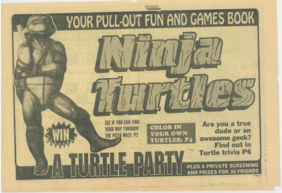 VINTAGE TEENAGE MUTANT NINJA TURTLES NEWSPAPER LIFT-OUT (1990)