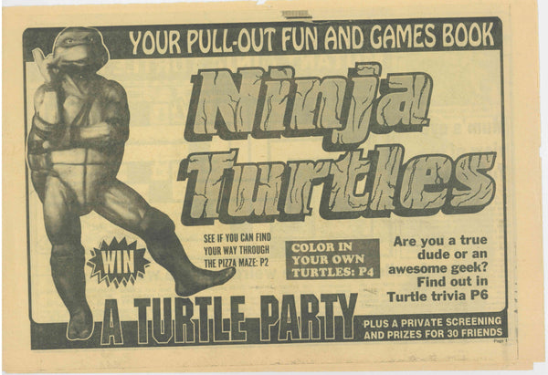 VINTAGE TEENAGE MUTANT NINJA TURTLES NEWSPAPER LIFT-OUT (1990)