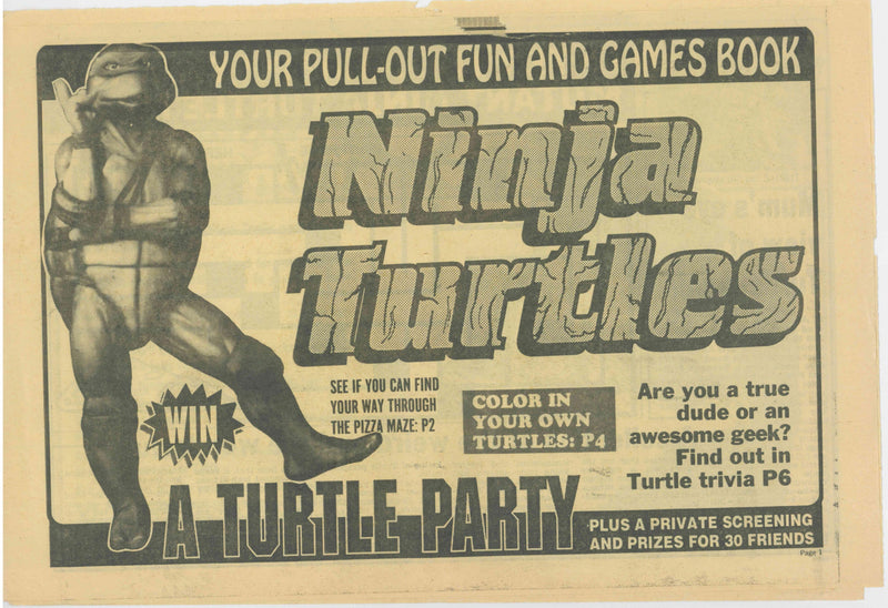 VINTAGE TEENAGE MUTANT NINJA TURTLES NEWSPAPER LIFT-OUT (1990)