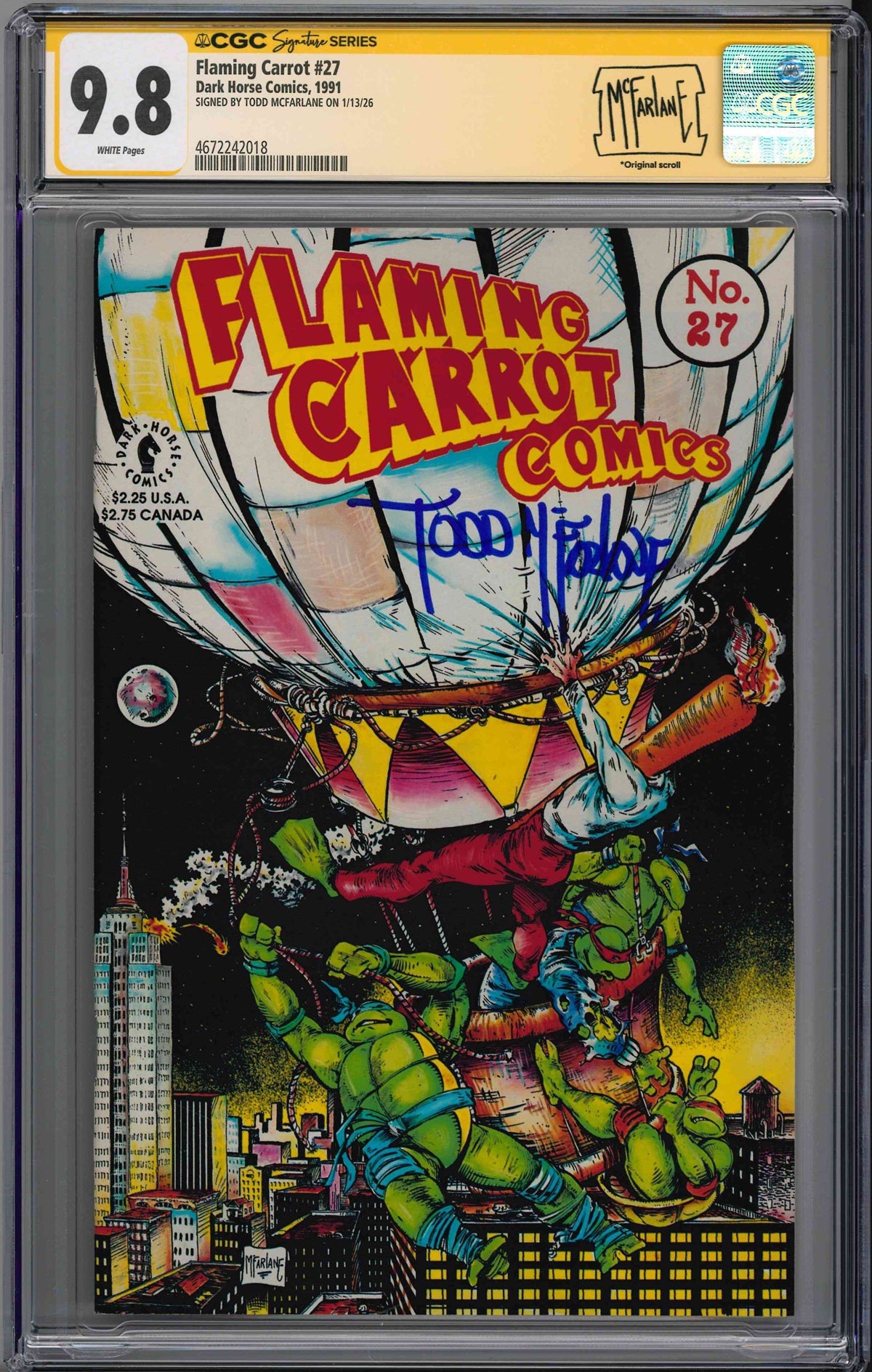 CGC FLAMING CARROT (1991) #27 (9.8) SIGNATURE SERIES - SIGNED BY TODD MCFARLANE