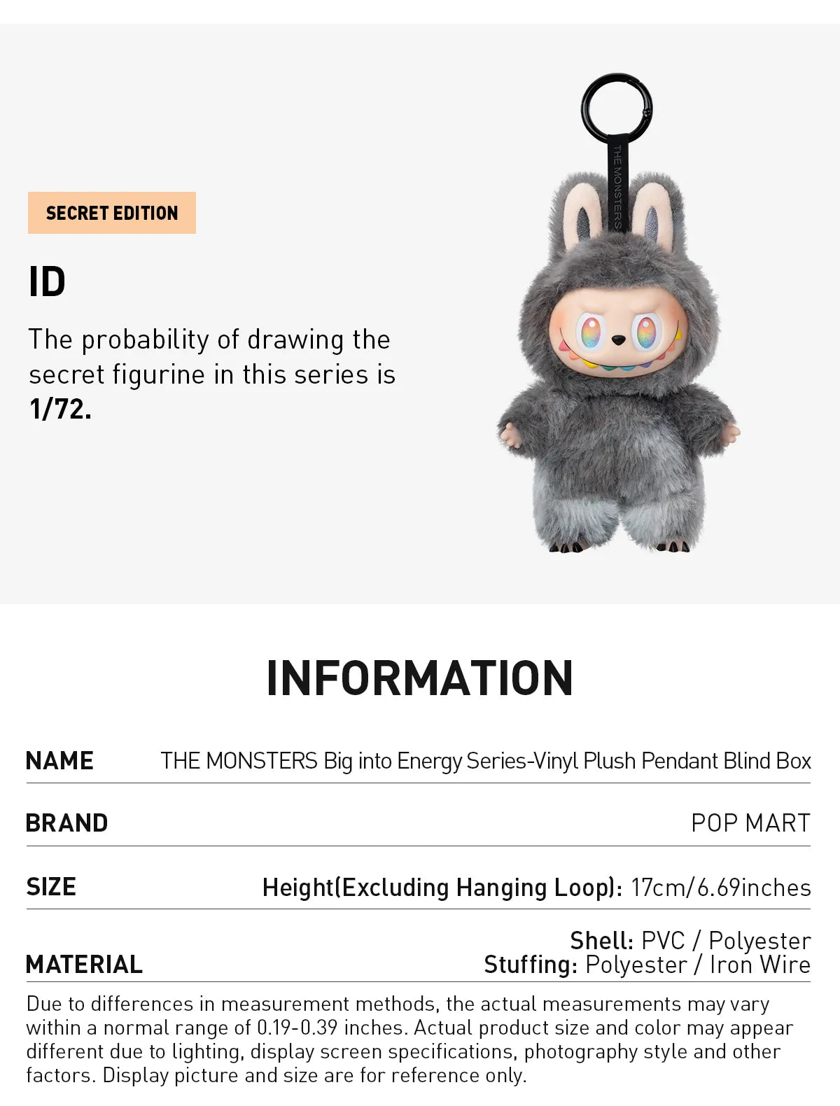 POP MART LABUBU THE MONSTERS V3 BIG INTO ENERGY SERIES VINYL PLUSH PENDANT BLIND BOX
