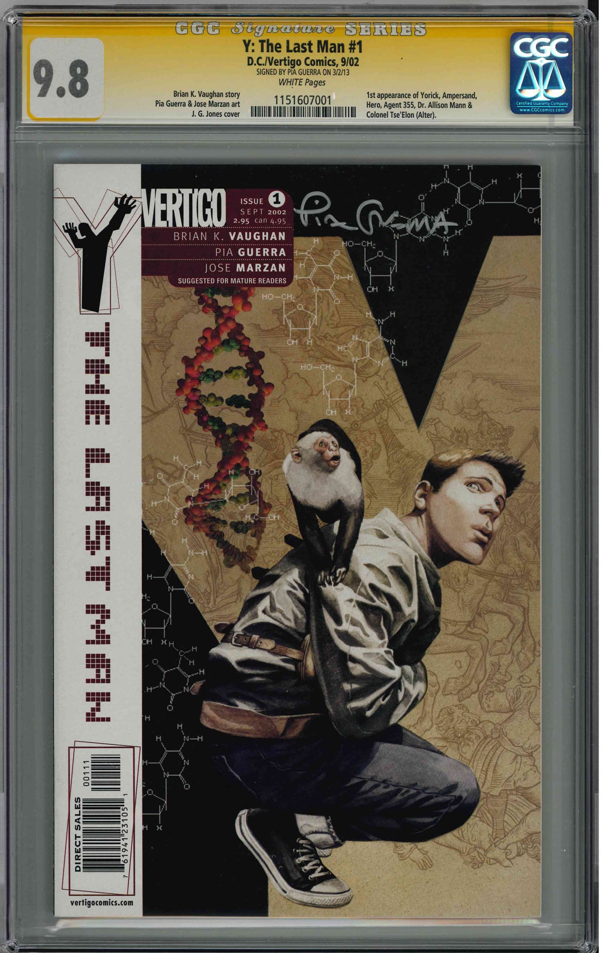 CGC Y: THE LAST MAN (2002) #1 (9.8) SIGNATURE SERIES - SIGNED BY PIA GUERRA