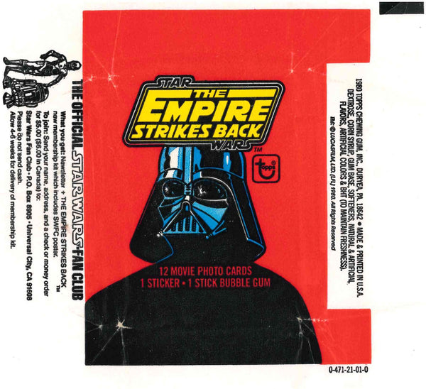 1980 TOPPS STAR WARS EMPIRE STRIKES BACK RED EMPTY WRAPPER - FAN CLUB
