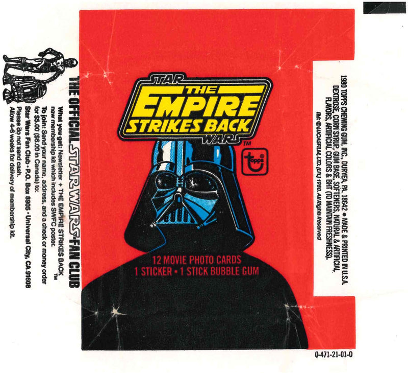 1980 TOPPS STAR WARS EMPIRE STRIKES BACK RED EMPTY WRAPPER - FAN CLUB