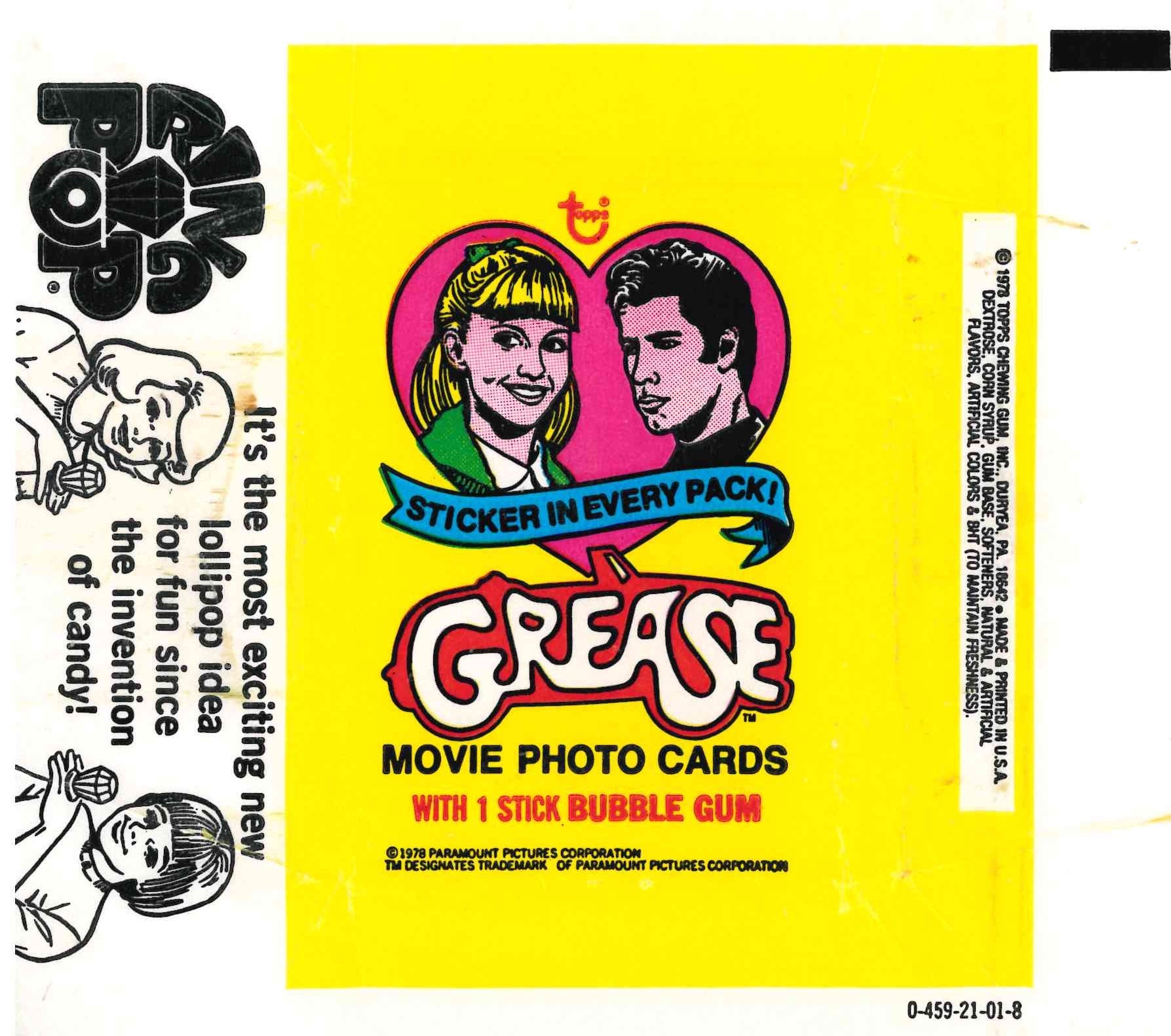 1978 TOPPS GREASE YELLOW EMPTY WRAPPER - RING POP