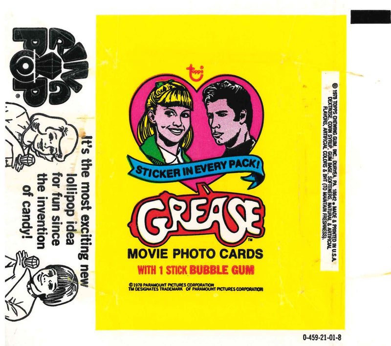 1978 TOPPS GREASE YELLOW EMPTY WRAPPER - RING POP