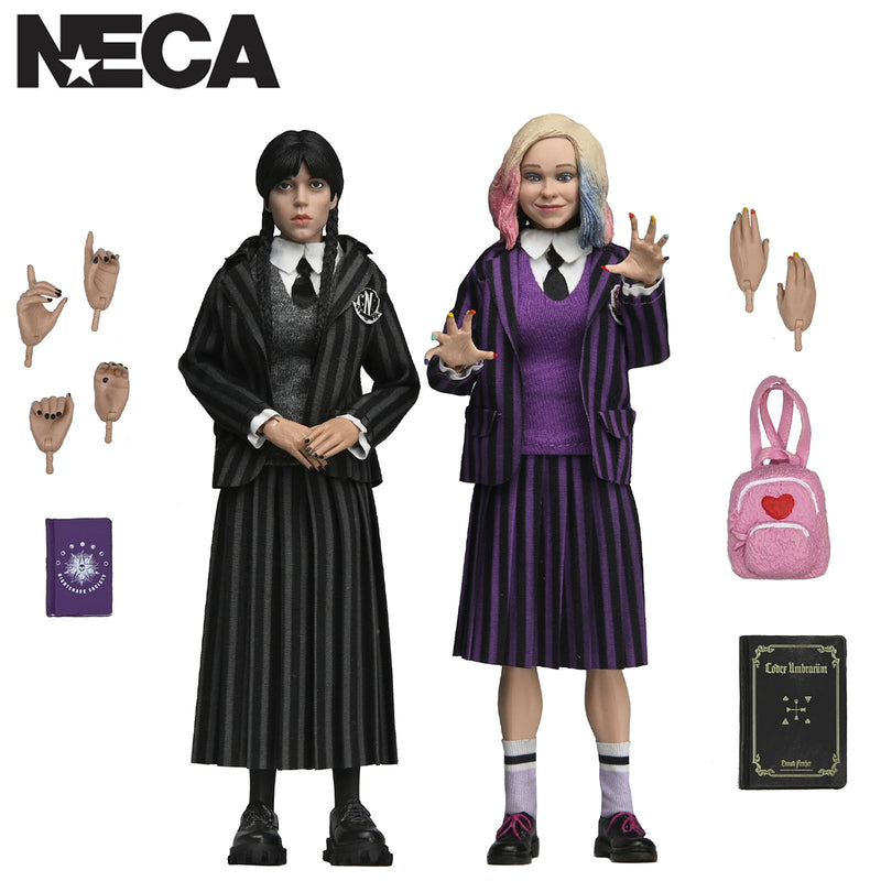 WEDNESDAY ADDAMS (NEVERMORE UNIFORM) AND ENID 2 PACK 8IN CLOTHED AF
