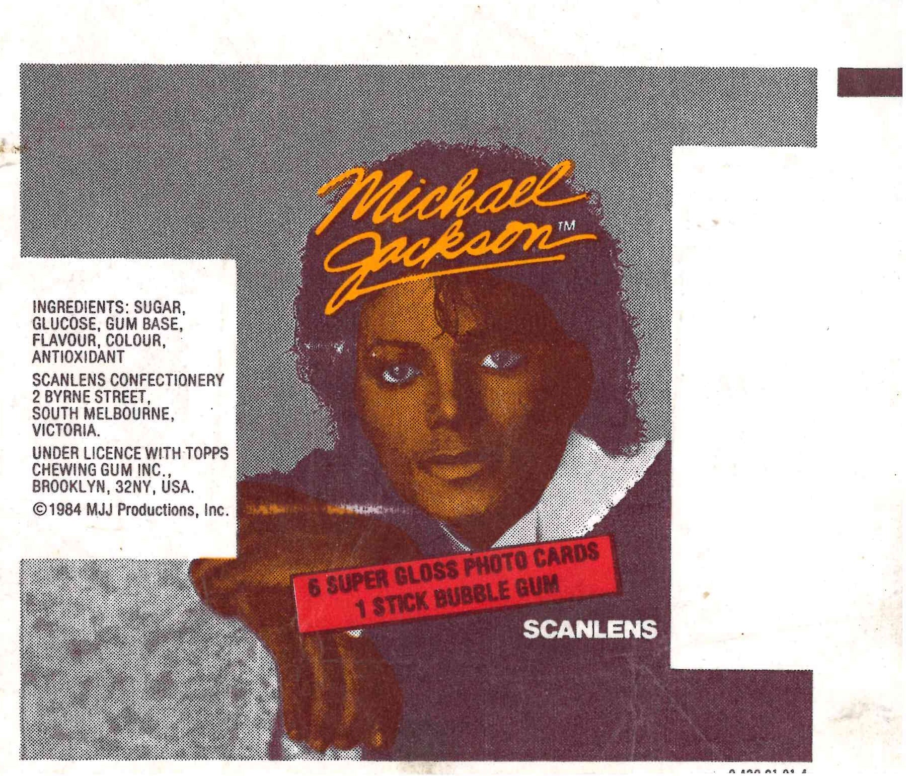 1984 SCANLENS MICHAEL JACKSON EMPTY WRAPPER