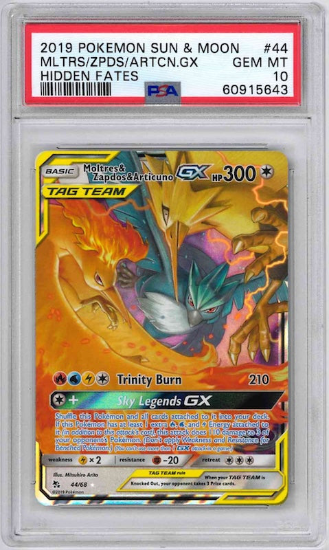 2019 POKEMON SUN & MOON HIDDEN FATES MLTRS/ZPDS/ARTCN.GX #44 PSA 10