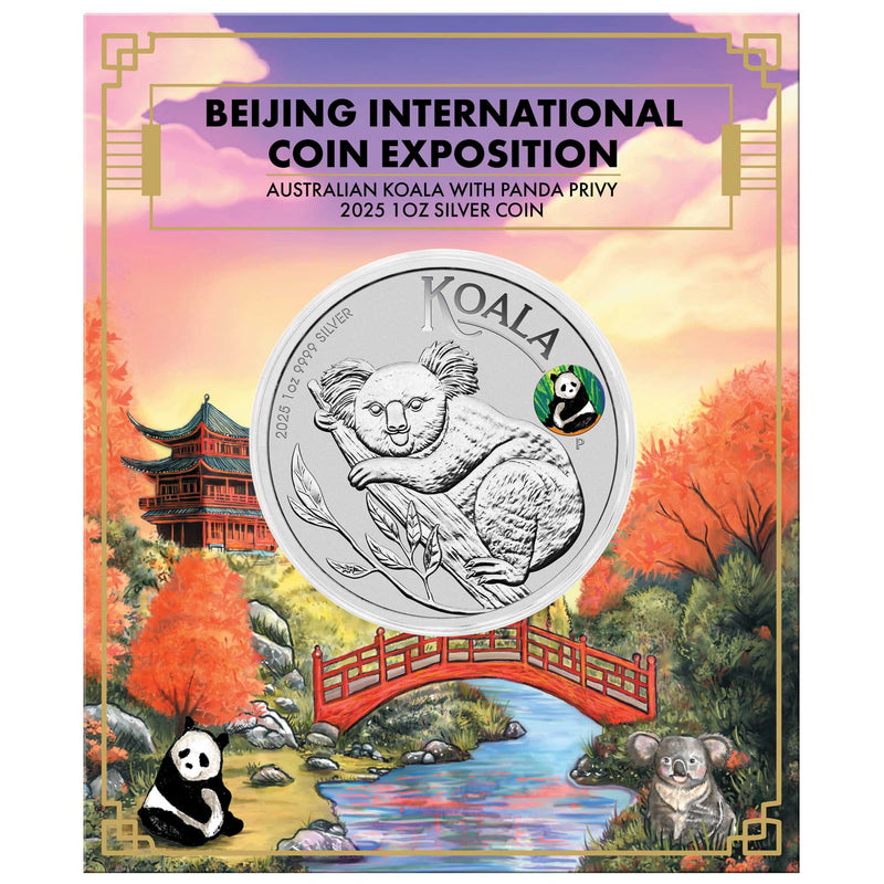 BEIJING INTERNATIONAL COIN EXPOSPECIAL AUSTRALIAN KOALA 2025 1oz SILVER COIN WITH PANDA PRIVY