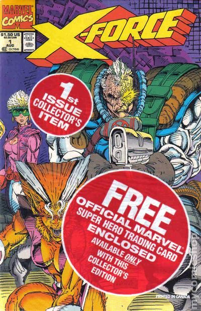 X-FORCE (1991) #1 - SET OF 5 POLYBAGGED COPIES WITH TRADING CARDS - NEGATIVE UPC'S