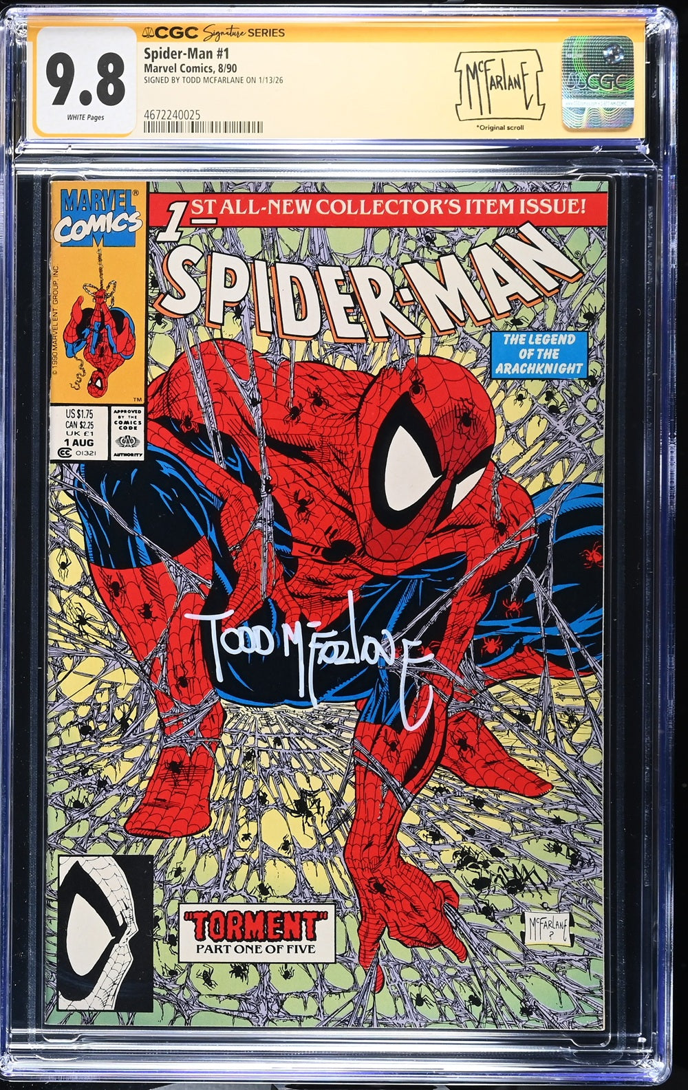 CGC SPIDER-MAN (1990) #1 (9.8) SIGNATURE SERIES - SIGNED BY TODD MCFARLANE