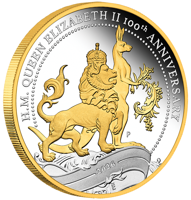 QUEEN ELIZABETH II 100th ANNIVERSARY 2026 1oz SILVER PROOF GILDED COIN