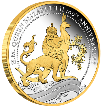 QUEEN ELIZABETH II 100th ANNIVERSARY 2026 1oz SILVER PROOF GILDED COIN