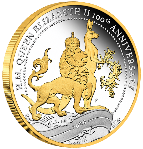 QUEEN ELIZABETH II 100th ANNIVERSARY 2026 1oz SILVER PROOF GILDED COIN