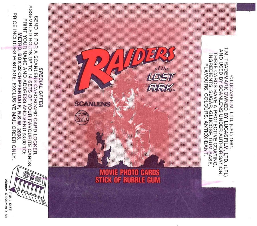 1981 SCANLENS RAIDERS OF THE LOST ARK EMPTY WRAPPER