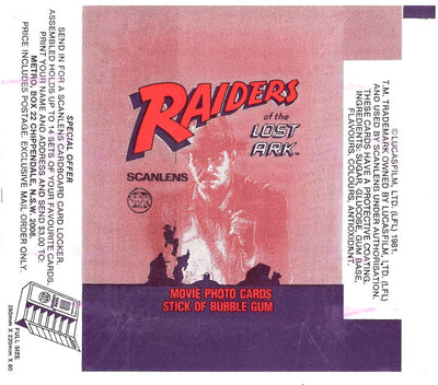 1981 SCANLENS RAIDERS OF THE LOST ARK EMPTY WRAPPER