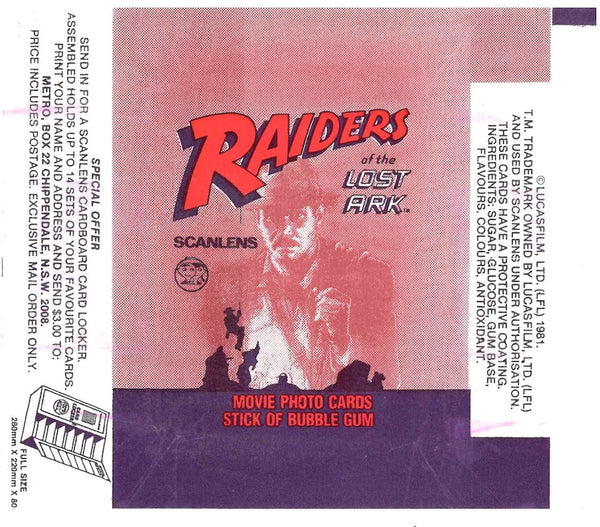 1981 SCANLENS RAIDERS OF THE LOST ARK EMPTY WRAPPER