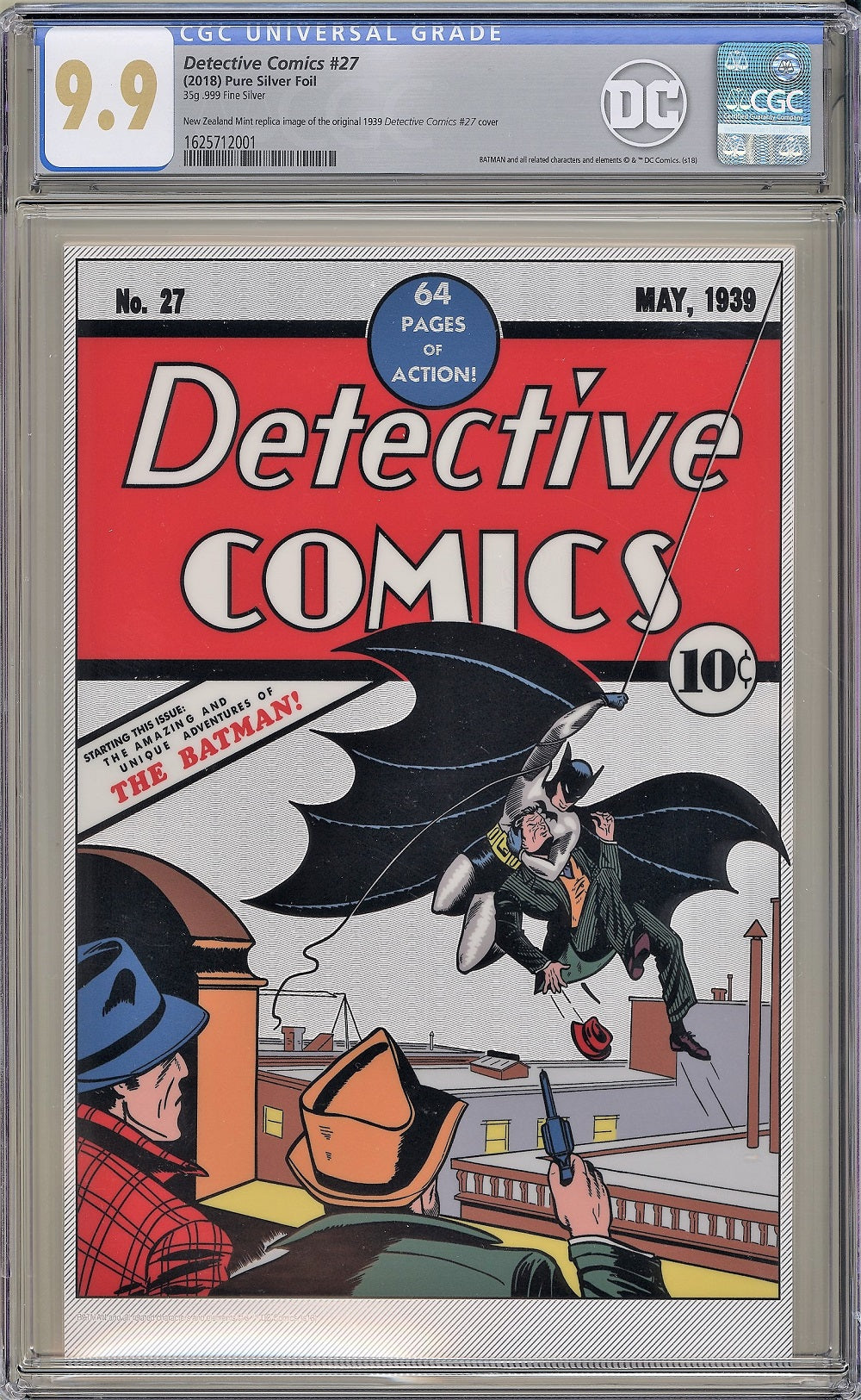 CGC DETECTIVE COMICS #27 - 35g PURE SILVER FOIL (9.9)