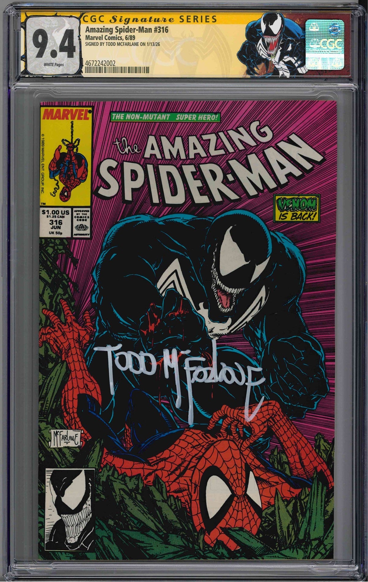 CGC AMAZING SPIDER-MAN (1963) #316 (9.4) SIGNATURE SERIES - SIGNED BY TODD MCFARLANE