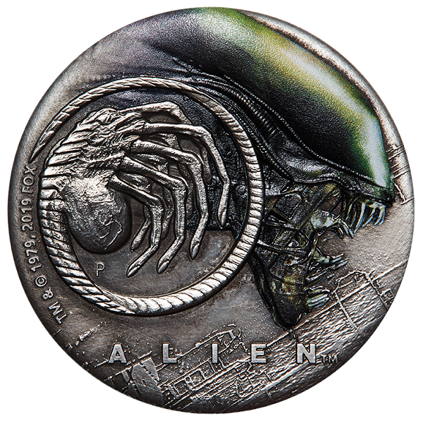 ALIEN 40TH ANNIVERSARY 2019 2oz SILVER ANTIQUED COLOURED COIN