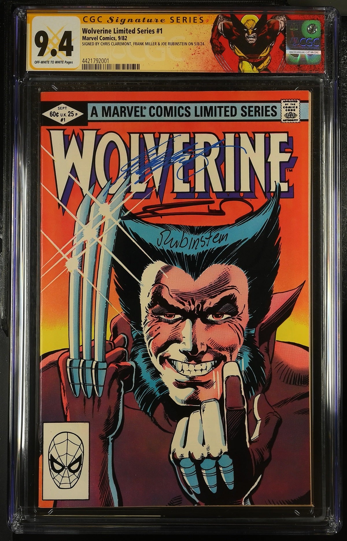 CGC WOLVERINE LIMITED SERIES #1 (9.4) SIGNATURE SERIES - SIGNED BY FRANK MILLER, CHRIS CLAREMONT & JOE RUBINSTEIN