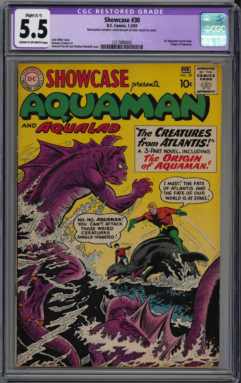 SHOWCASE #30 CGC 5.5 RESTORED GRADE - 1ST ORIGIN OF AQUAMAN