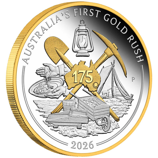 AUSTRALIA'S FIRST GOLD RUSH 175TH ANNIVERSARY 2026 1oz SILVER PROOF GILDED COIN