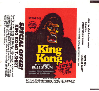 1976 SCANLENS KING KONG EMPTY WRAPPER