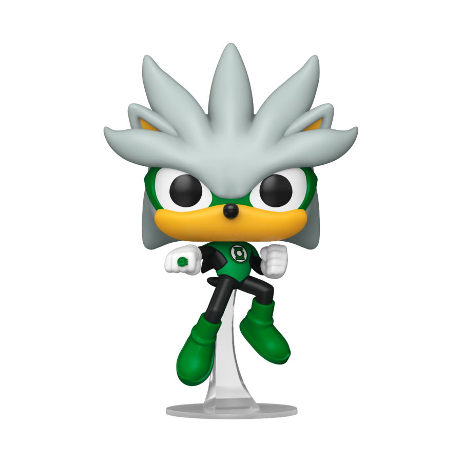 POP JUSTICE LEAGUE X SONIC THE HEDGEHOG SILVER AS GREEN LANTERN VINYL FIG