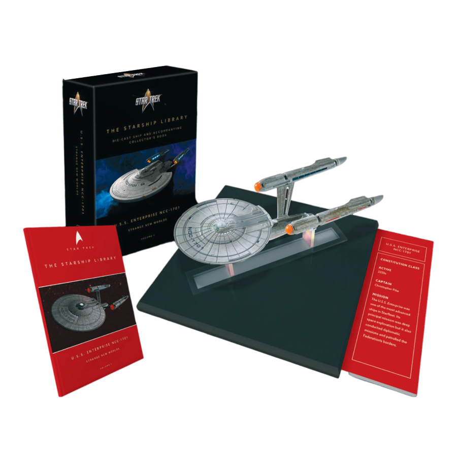 STAR TREK STRANGE NEW WORLDS USS ENTERPRISE NCC-1701 DIECAST SHIP AND BOOK
