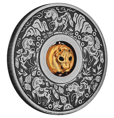 YEAR OF THE HORSE ROTATING CHARM 2026 1oz SILVER ANTIQUED COIN